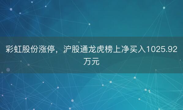 彩虹股份涨停，沪股通龙虎榜上净买入1025.92万元