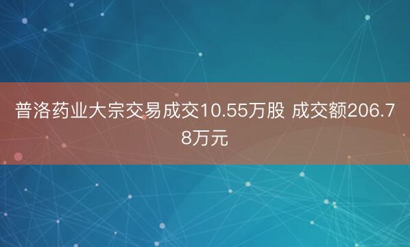 普洛药业大宗交易成交10.55万股 成交额206.78万元