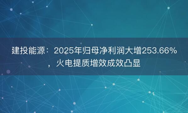 建投能源：2025年归母净利润大增253.66%，火电提质增效成效凸显