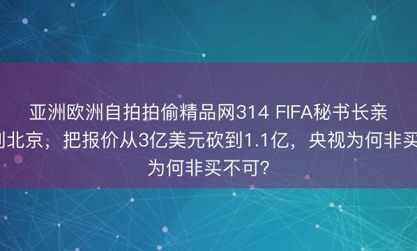 亚洲欧洲自拍拍偷精品网314 FIFA秘书长亲自飞到北京,把报价从3亿美元砍到1.1亿,央视为何非买不可?