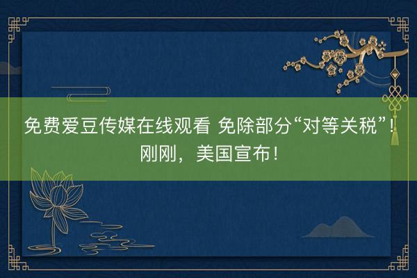 免费爱豆传媒在线观看 免除部分“对等关税”！刚刚，美国宣布！
