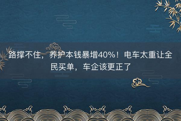 路撑不住，养护本钱暴增40%！电车太重让全民买单，车企该更正了