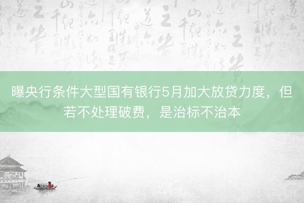 曝央行条件大型国有银行5月加大放贷力度，但若不处理破费，是治标不治本