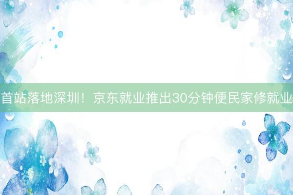 首站落地深圳！京东就业推出30分钟便民家修就业