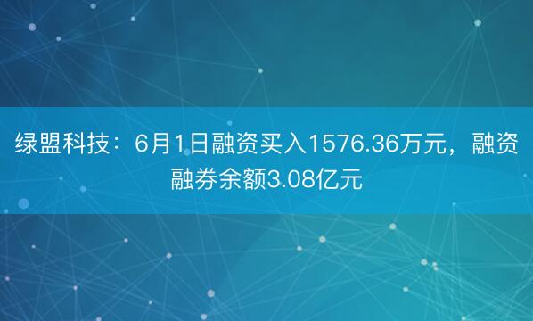 绿盟科技：6月1日融资买入1576.36万元，融资融券余额3.08亿元