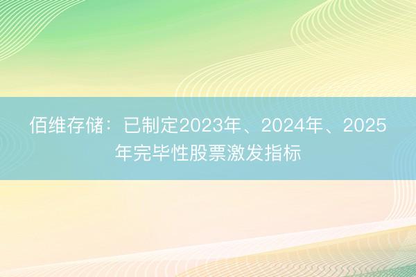 佰维存储：已制定2023年、2024年、2025年完毕性股票激发指标