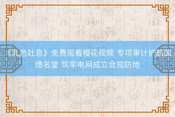 《乳色吐息》免费观看樱花视频 专项审计护航国债名堂 筑牢电网成立合规防地