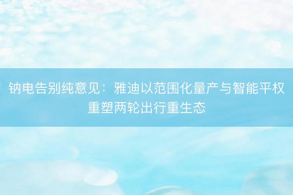钠电告别纯意见：雅迪以范围化量产与智能平权重塑两轮出行重生态