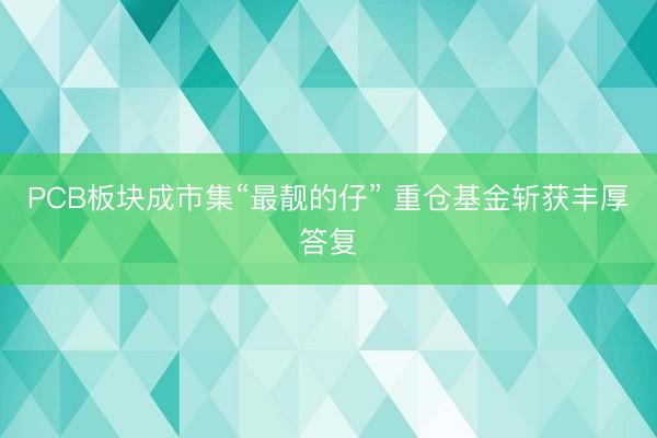 PCB板块成市集“最靓的仔” 重仓基金斩获丰厚答复