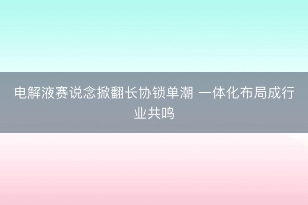 电解液赛说念掀翻长协锁单潮 一体化布局成行业共鸣